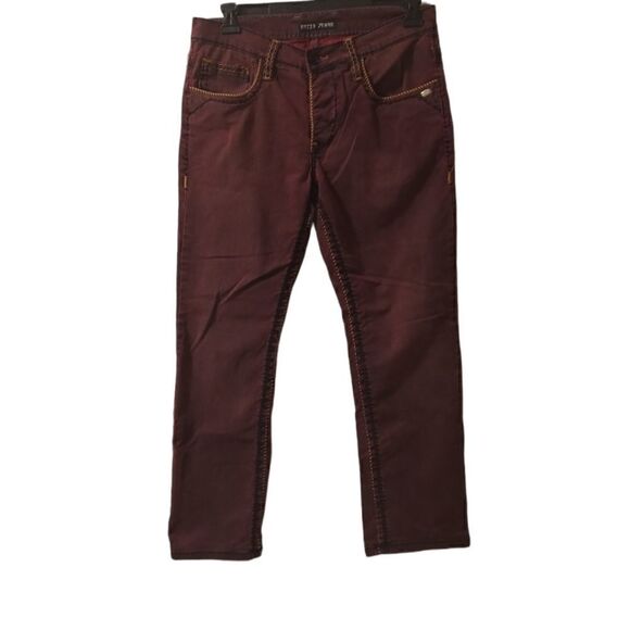 RNT 23 maroon button fly relaxed jeans with exaggerated stitching size 34 - Picture 2 of 11